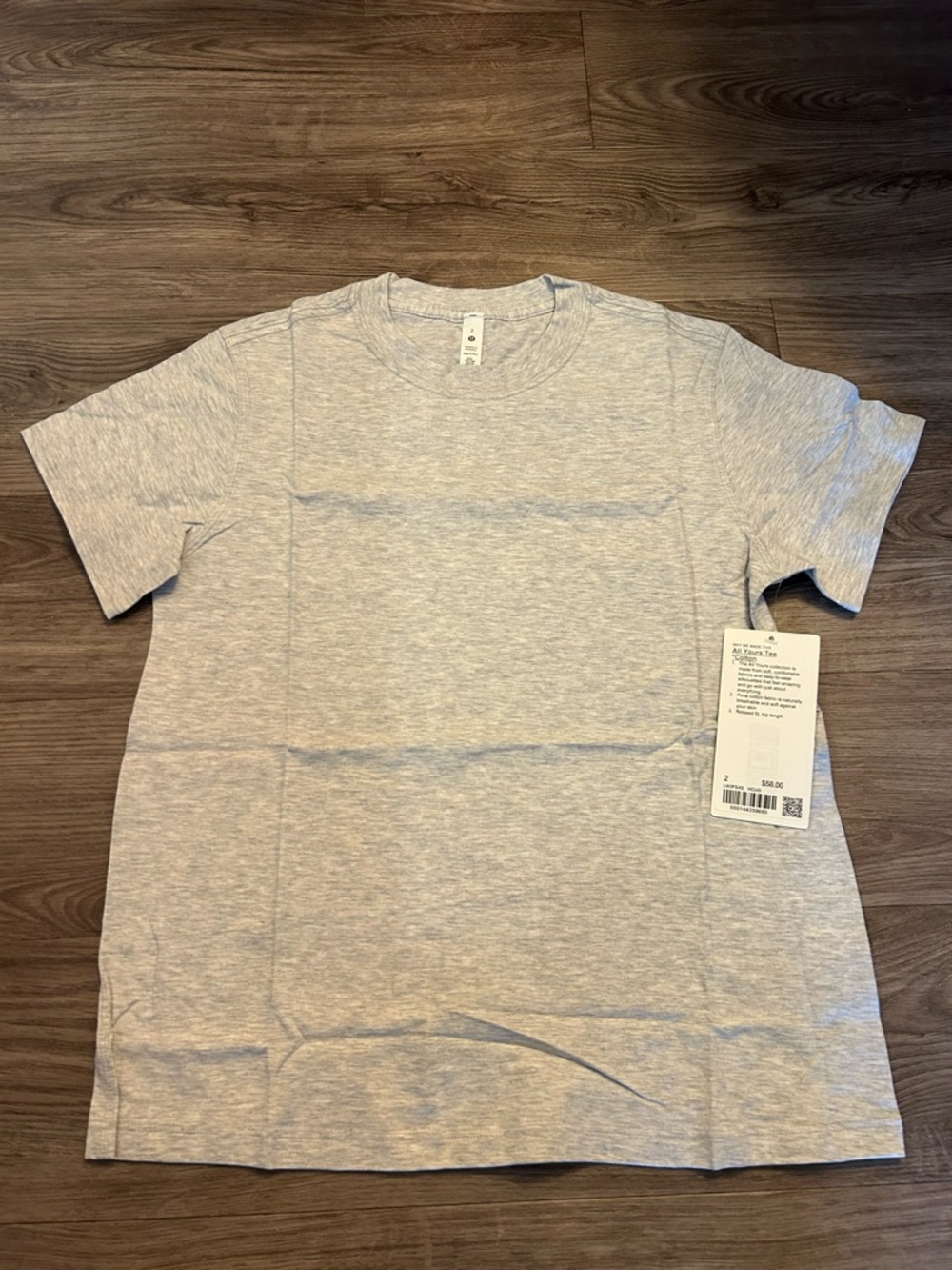 Lululemon All Yours Tee-Size 2-Brand New with Tags-Light Grey 🩶